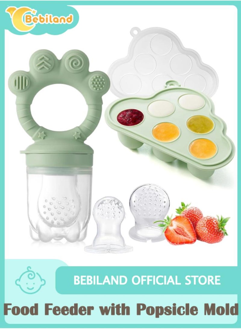 Bebiland Baby Fruit Feeder with Popsicle Mold, Teething Teethers for Babies 3-12 Months, Teething Toys for Babies Feeding Gift (Green) - Image 1