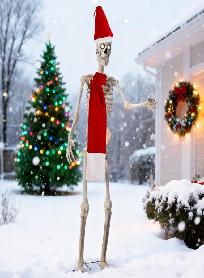 ishua 2 Pcs 12 ft Skeleton Clothes Accessories - Waterproof Skeleton Santa Accessories with Santa Hat and Scarf for Christmas Indoor & Outdoor Multi - Image 3