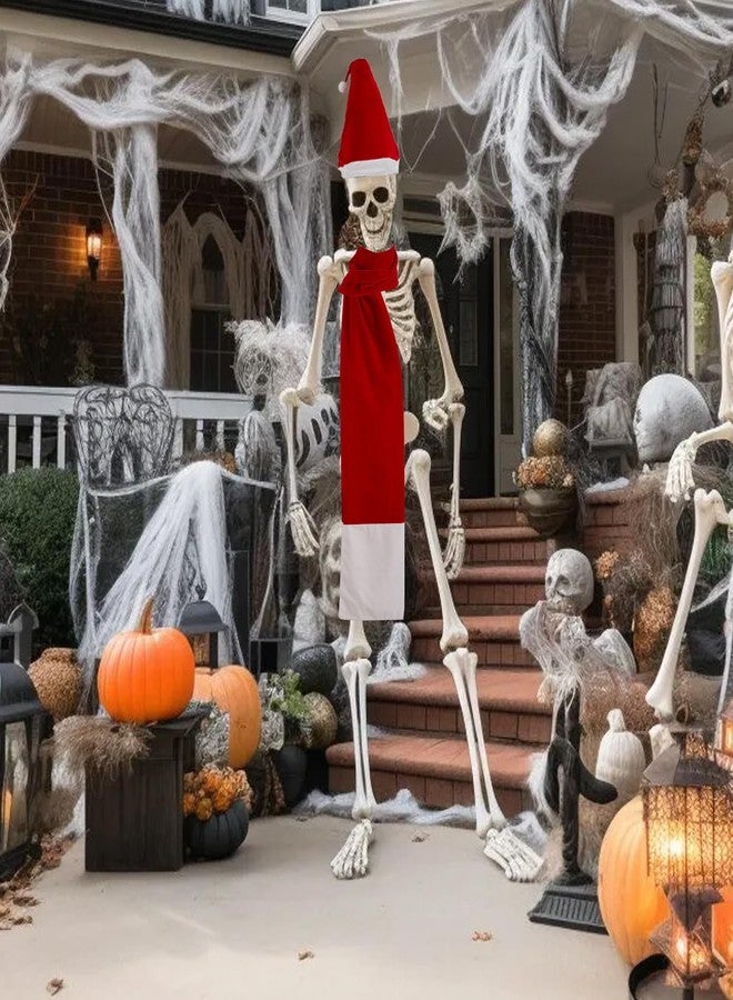 ishua 2 Pcs 12 ft Skeleton Clothes Accessories - Waterproof Skeleton Santa Accessories with Santa Hat and Scarf for Christmas Indoor & Outdoor Multi - Image 5