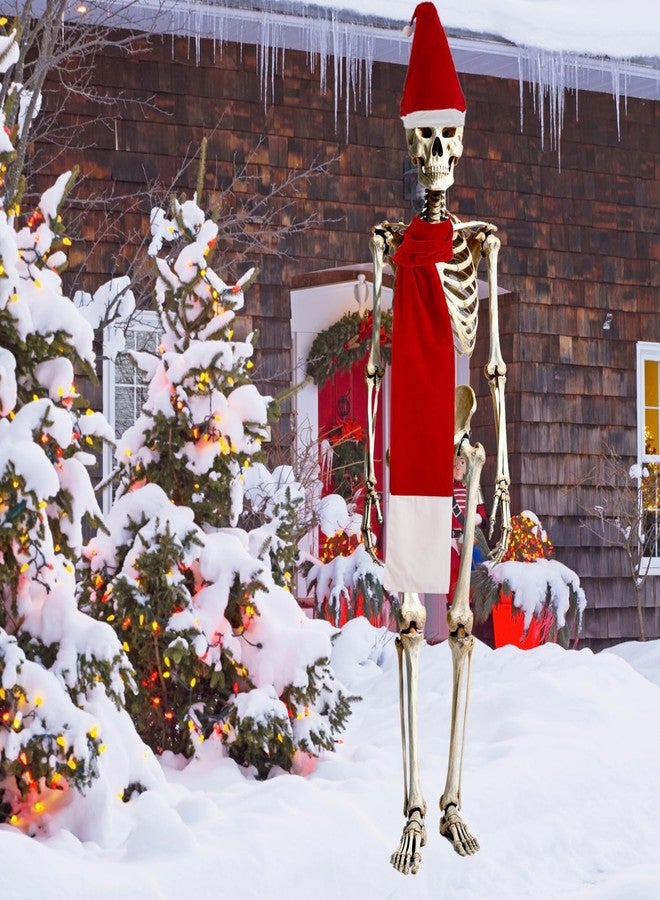 ishua 2 Pcs 12 ft Skeleton Clothes Accessories - Waterproof Skeleton Santa Accessories with Santa Hat and Scarf for Christmas Indoor & Outdoor Multi - Image 4