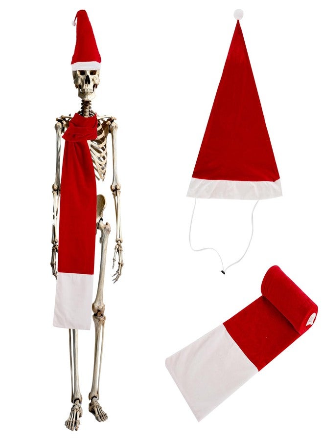 ishua 2 Pcs 12 ft Skeleton Clothes Accessories - Waterproof Skeleton Santa Accessories with Santa Hat and Scarf for Christmas Indoor & Outdoor Multi - Image 1