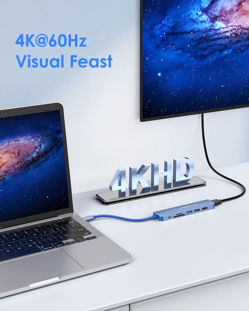 LENTION USB C Hub with 100W Charging, 4K HDMI, Dual Card Reader, USB 3.0 & 2.0 Compatible 2023-2016 MacBook Pro, New Mac Air/Surface, Chromebook, More, Stable Driver Adapter (CB-CE18,Blue) - Image 2