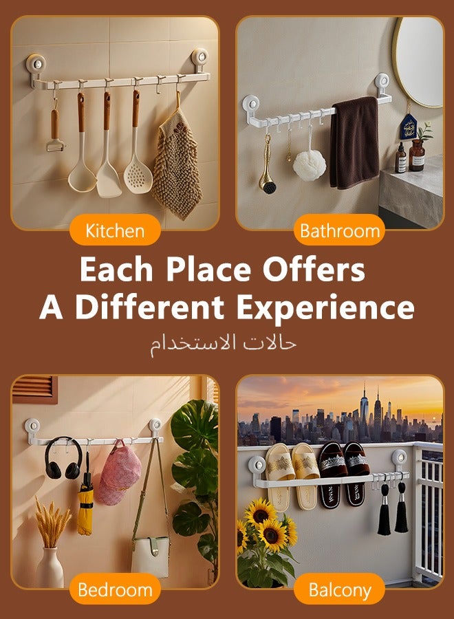 نايزان حامل مناشف بقاعدة شفط، 【60 سم】 23.62 بوصة حامل مناشف لاصق للحمام، حامل مناشف مثبت على الحائط بدون حفر مع 6 خطافات منزلقة، رف مناشف أبيض للمطبخ، المرحاض، الدش، الباب - Image 2