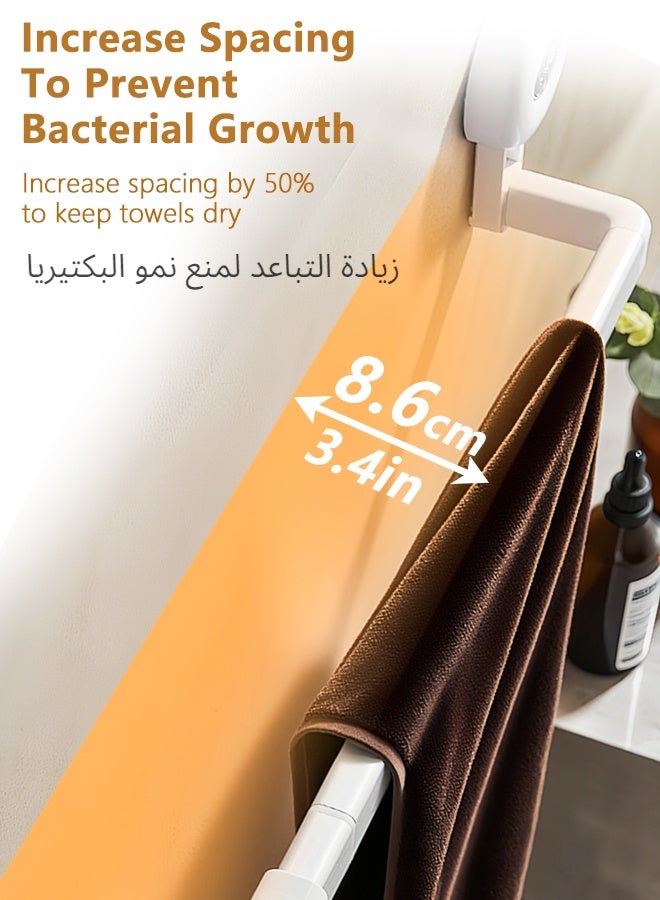 نايزان حامل مناشف بقاعدة شفط، 【60 سم】 23.62 بوصة حامل مناشف لاصق للحمام، حامل مناشف مثبت على الحائط بدون حفر مع 6 خطافات منزلقة، رف مناشف أبيض للمطبخ، المرحاض، الدش، الباب - Image 4