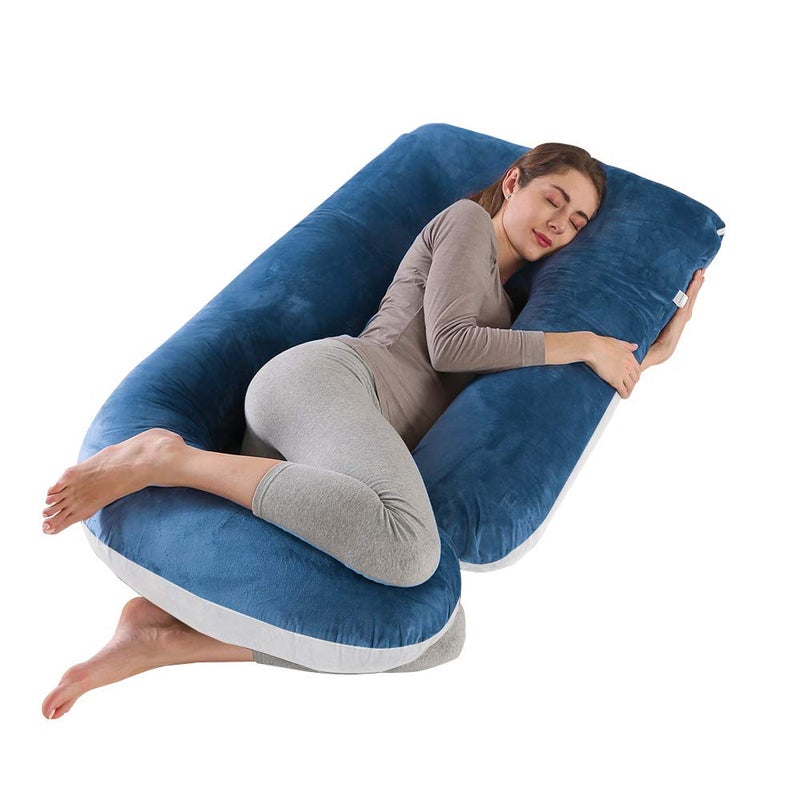 Moro Moro 3 Pregnancy J Shaped Full Body Pillow For Back, Legs, Neck, Hips (Light Grey/Navy Blue)