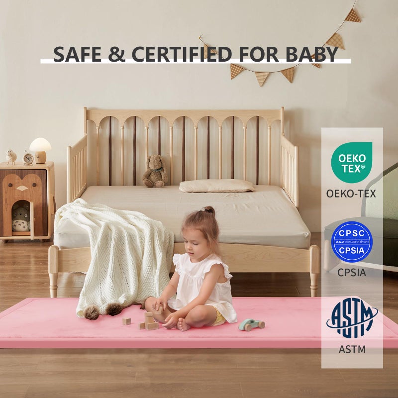 Huloo Sleep Baby Play Mat for Floor,1.3" Thick Elasti-Foam 50x50 Playpen Mat for Toddlers Infant Kids,Water-Repellent Soft Coral Velvet Tummy Time Mats,Non Slip Crawling Mats,Tatami Style(Pink) - Image 5