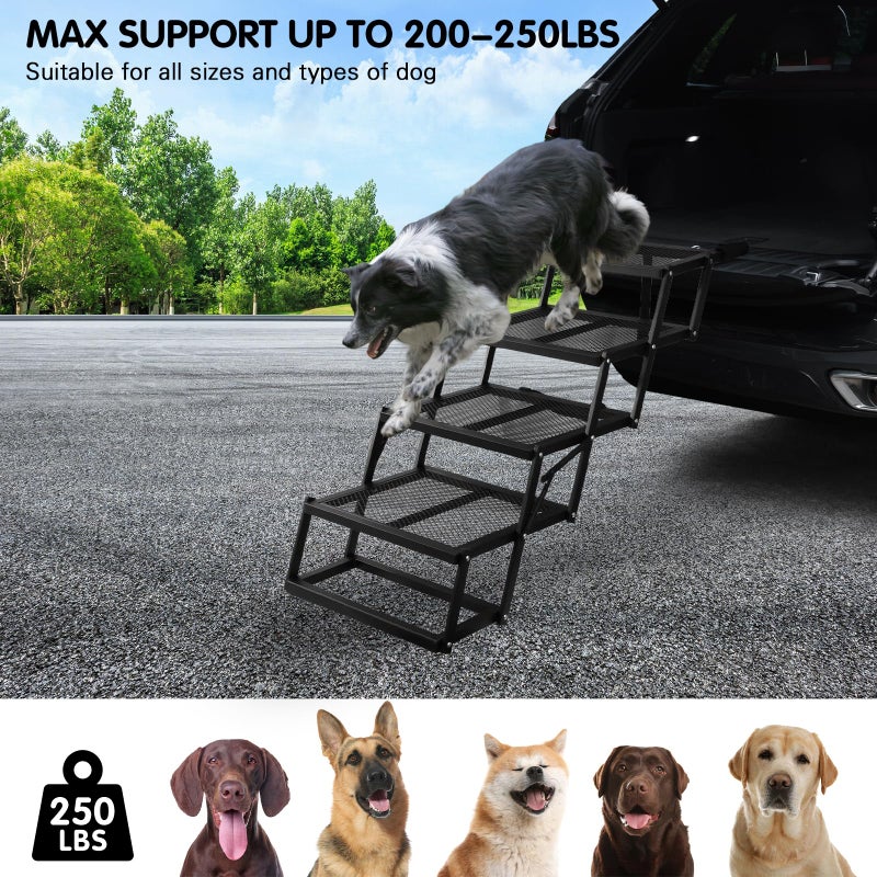 DGSL Dog Ramp for Car, Extra Wide 4 Steps Dog Stairs for Truck, Folding Steps for Dogs with Non-Slip Surface, Pet Loader Dog Steps for Large Dog, SUV, Side Door and Bed (Mesh, 16.9In-4 Steps) - Image 3