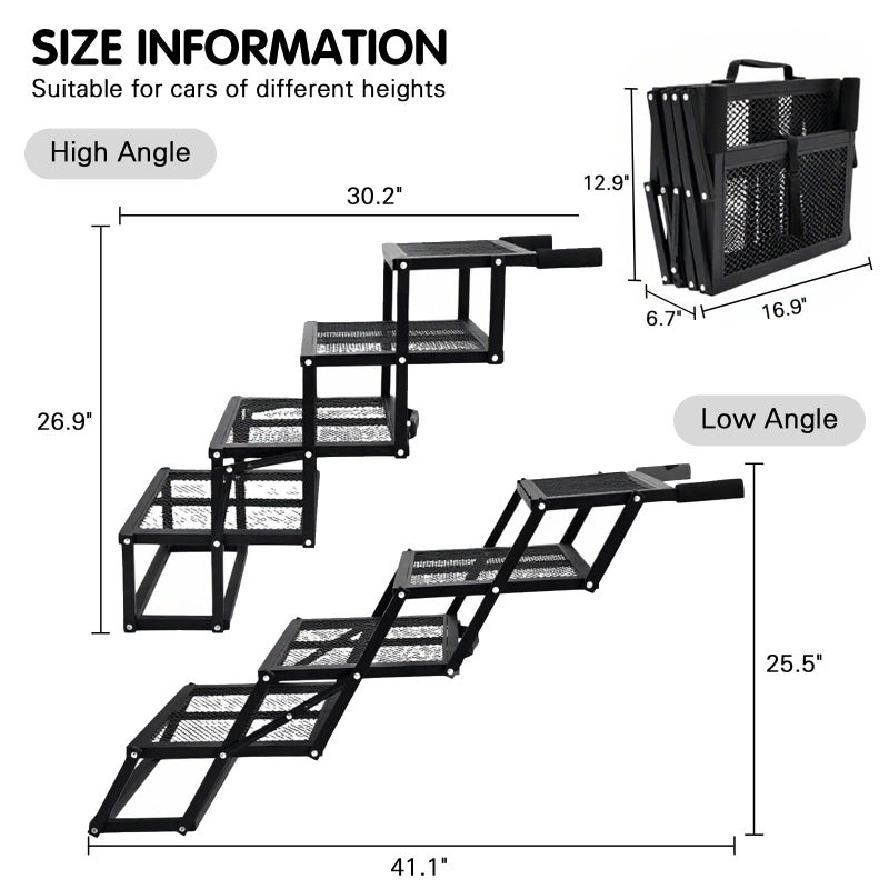 DGSL Dog Ramp for Car, Extra Wide 4 Steps Dog Stairs for Truck, Folding Steps for Dogs with Non-Slip Surface, Pet Loader Dog Steps for Large Dog, SUV, Side Door and Bed (Mesh, 16.9In-4 Steps) - Image 2
