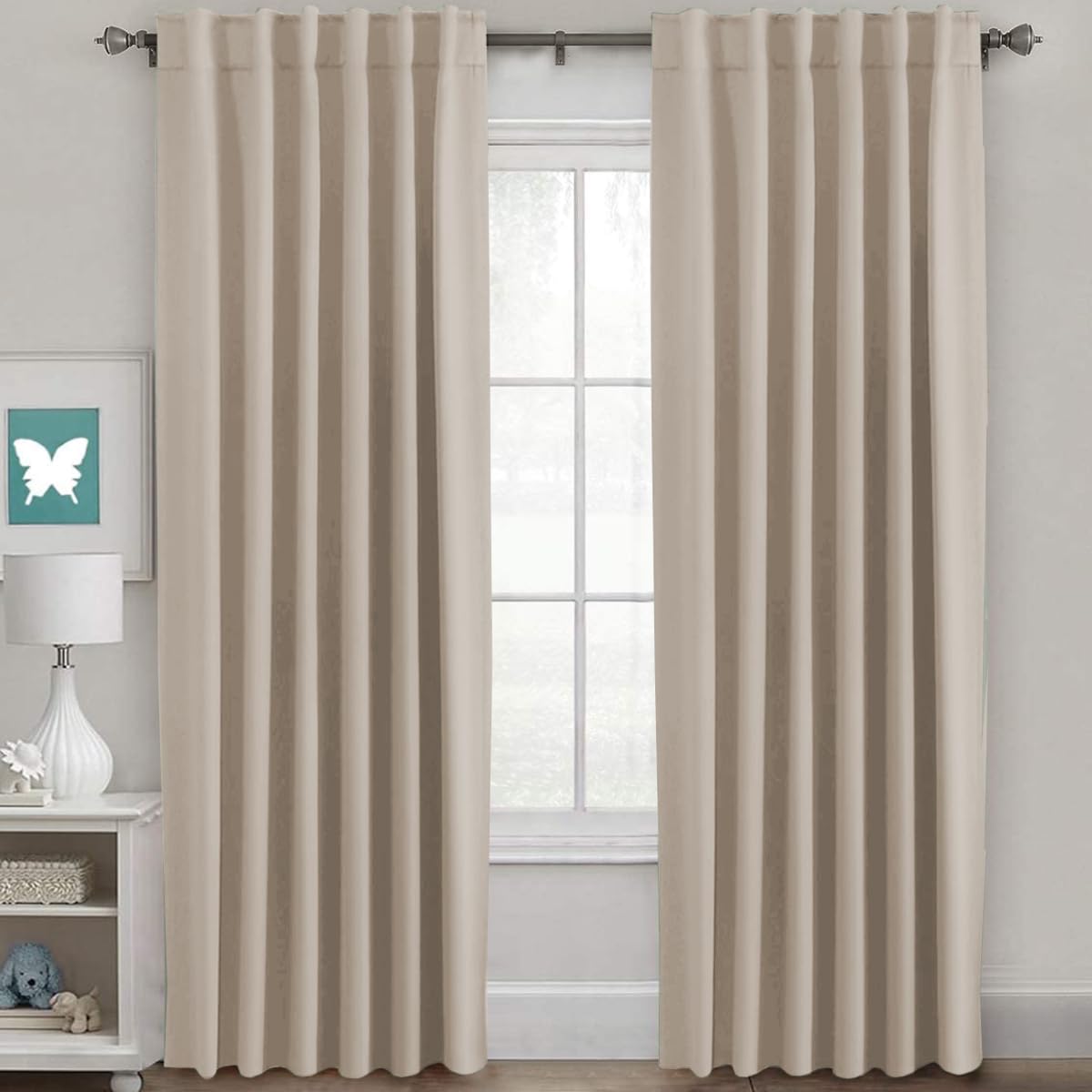 H.VERSAILTEX Blackout Curtains Thermal Insulated Window Treatment Panels Room Darkening Blackout Drapes for Living Room Back Tab/Rod Pocket Bedroom Draperies (2 Panels, Fog, 52 x 84 Inch)