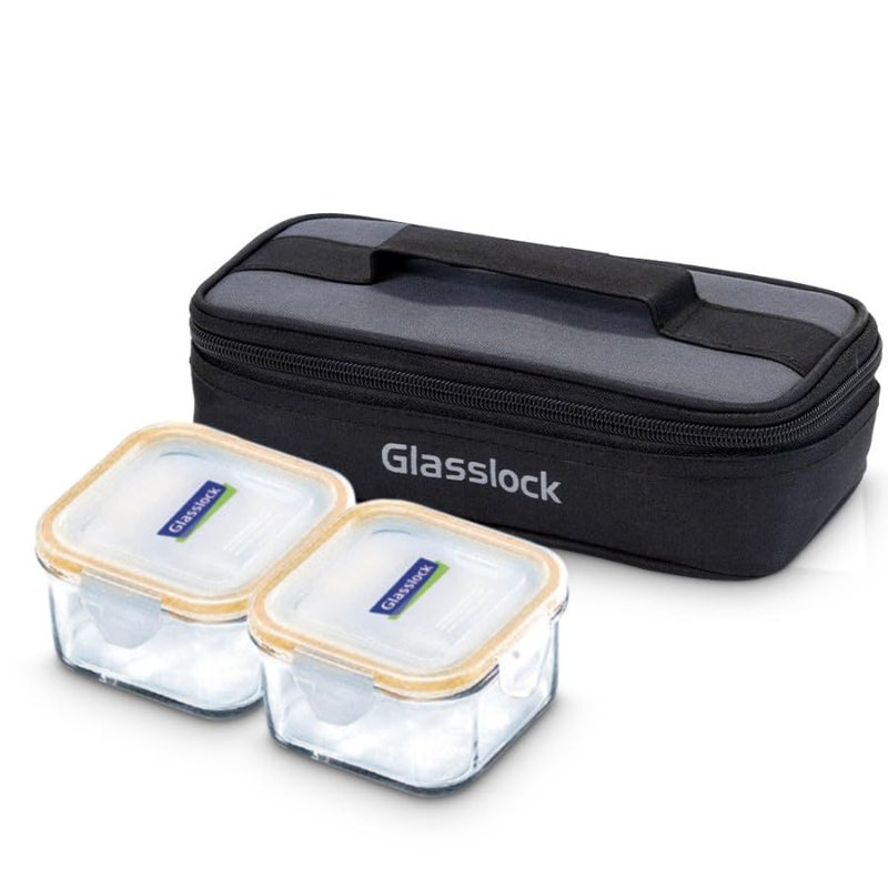 GLASSLOCK Korea Tempered Glass Container Lunch box 490 ml Set of 2 Office Lunchbox Tiffin Classic Microwave Safe Food Storage with Lid Airtight - Image 1