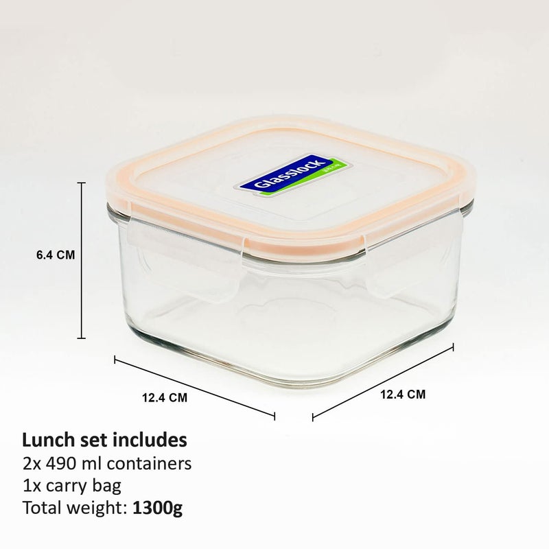 GLASSLOCK Korea Tempered Glass Container Lunch box 490 ml Set of 2 Office Lunchbox Tiffin Classic Microwave Safe Food Storage with Lid Airtight - Image 5