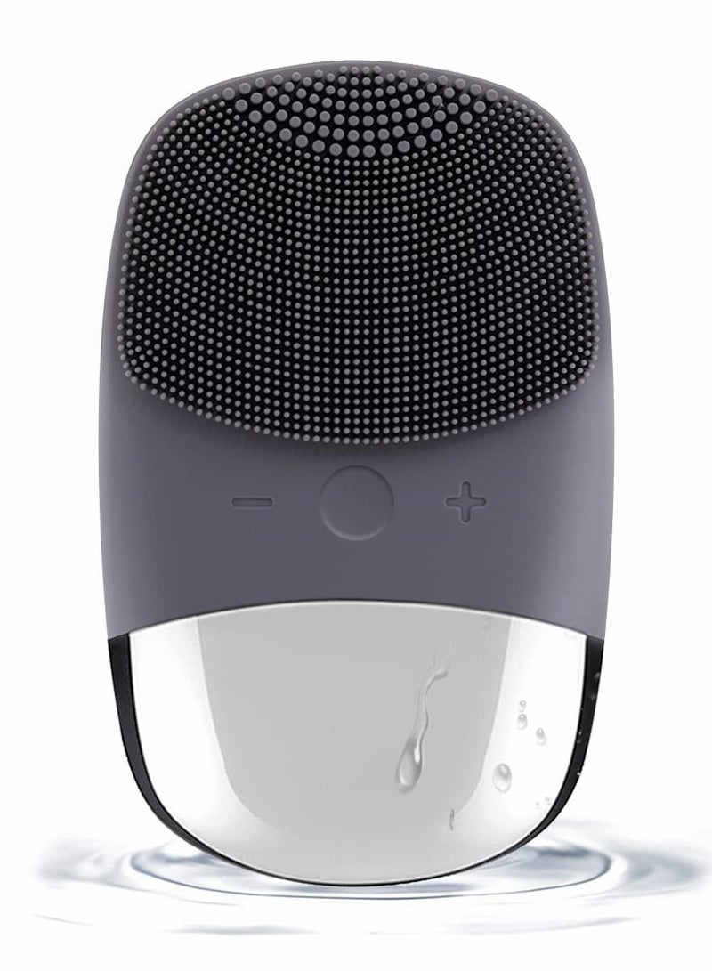 NIBEMINENT Facial Cleansing Brush, 3-in-1 Electric Silicone Face Scrubber, Vibrating Massager, USB Rechargeble Scrubber Gray - Image 1
