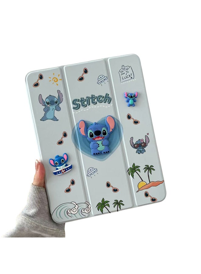 3D Cartoon Silicon Flip Case for Samsung Galaxy Tab A9 Plus 11 inch, Soft TPU Protective Cover with Pencil Holder, Kids Design, (Stiitich Blue)