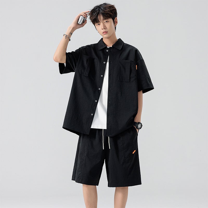 Plus Size Summer Loose Fit Workwear Short Sleeve Shirt and Shorts Set for Men - Image 2