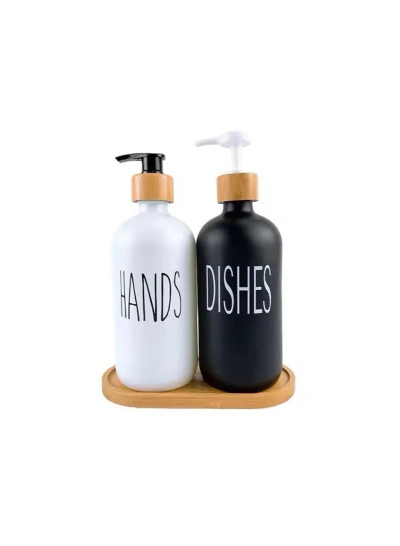 Dish & Hand Soap Dispenser 500ml Set of 2Pcs Refillable Soap Dispenser (Black &White) - Image 1
