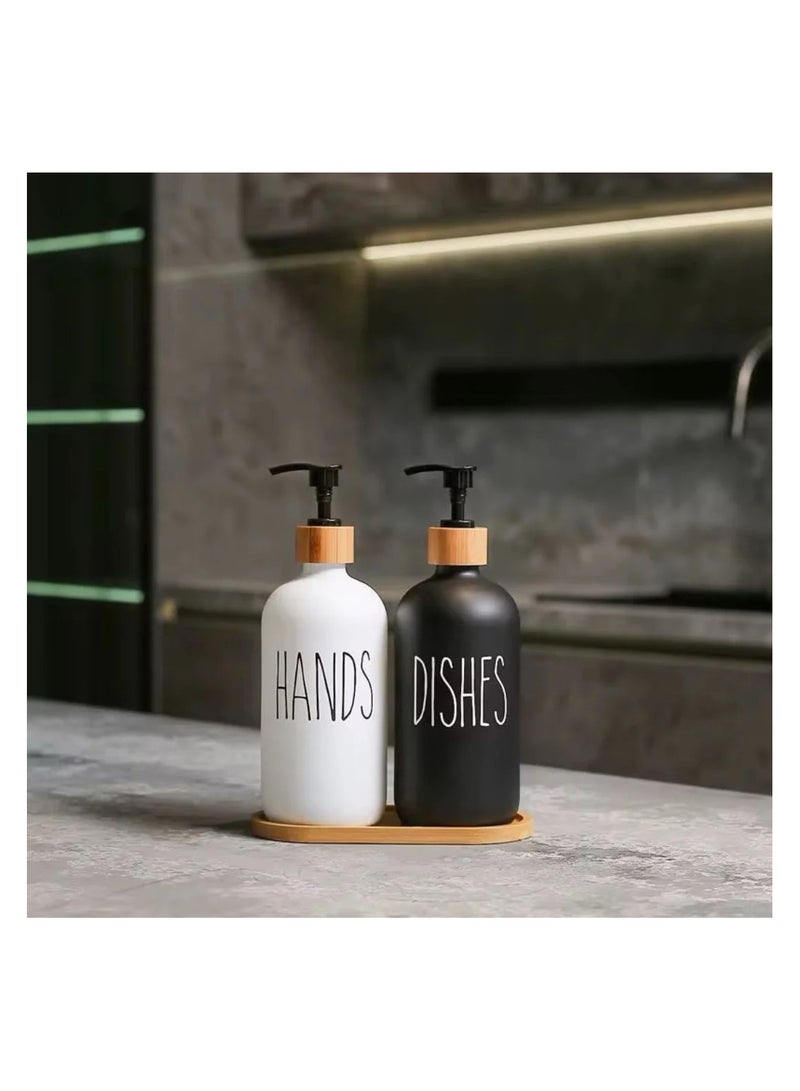 Dish & Hand Soap Dispenser 500ml Set of 2Pcs Refillable Soap Dispenser (Black &White) - Image 4