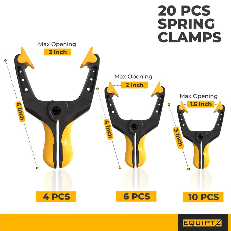 EQUIPTZ Spring Clamps for Woodworking, Crafts, Backdrop and Pool Cover, 20-Pack Spring Clamp Set with 4 Pcs of 6-inch, 6 Pcs of 4-inch & 10 Pcs of 3-inch Clamps, Extra Wide & Non-Detachable Jaw Pads - Image 4