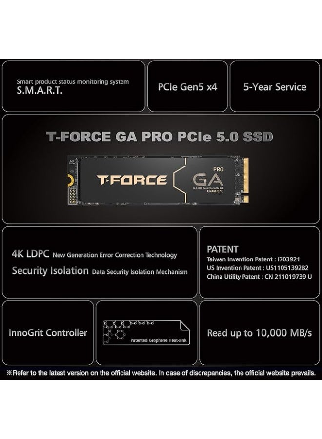 تيم جروب T-Force GA PRO 1TB SSD Graphene Heatsink DRAM SLC Cache 3D TLC NAND NVMe InnoGrit PCIe Gen5x4 M.2 Read/Write 10,000/8,500 MB/s TM8FFJ001T0C129 - Image 5