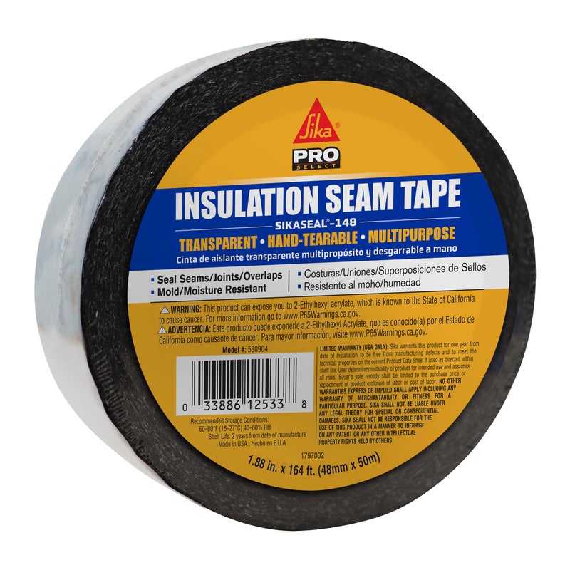 SIKA SikaSeal148 Insulation Seam Tape Clear Multipurpose HandTearable Acrylic Adhesive IndoorOutdoor Use UV Resistant Moisture Mold Resistant 2in x 164 ft