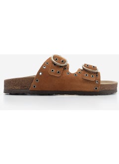 MARJIN Women's Leather Trocque Buckled Daily Suede Slippers Nivor  - Image 2