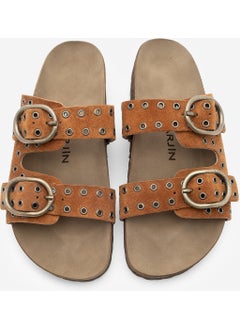 MARJIN Women's Leather Trocque Buckled Daily Suede Slippers Nivor  - Image 4