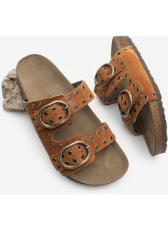 MARJIN Women's Leather Trocque Buckled Daily Suede Slippers Nivor  - Image 1