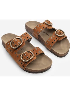 MARJIN Women's Leather Trocque Buckled Daily Suede Slippers Nivor  - Image 3