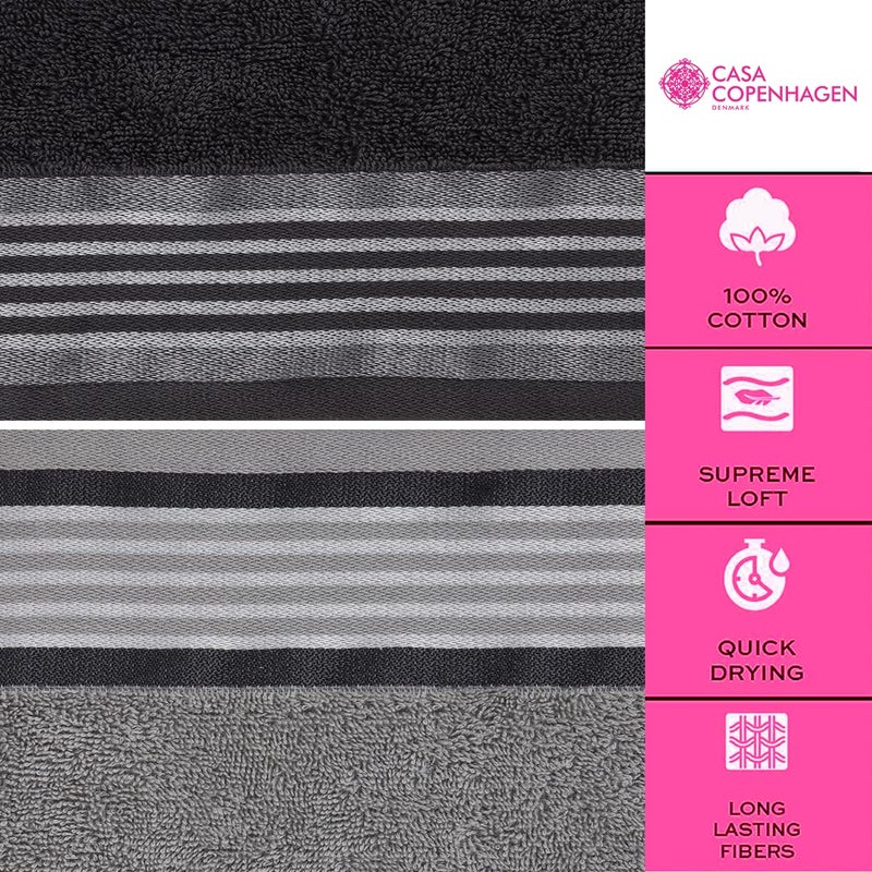 CASA COPENHAGEN CASA COPENHAGEN He & She 6 Pieces Towel Set- Pine Grey + Grey Violet  550 GSM 2 Bath Towel 2 Hand Towel 2 Washcloth  Designed in Denmark Made of Soft Egyptian Cotton for Bathroom  Kitchen & Shower  - Image 3