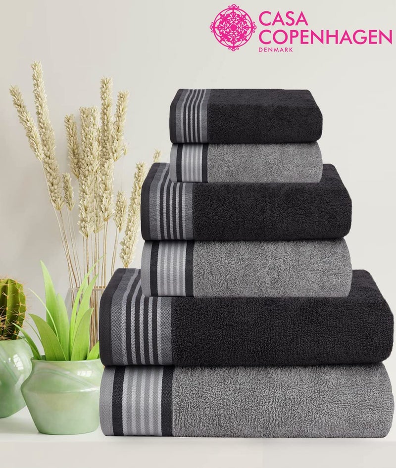 CASA COPENHAGEN CASA COPENHAGEN He & She 6 Pieces Towel Set- Pine Grey + Grey Violet  550 GSM 2 Bath Towel 2 Hand Towel 2 Washcloth  Designed in Denmark Made of Soft Egyptian Cotton for Bathroom  Kitchen & Shower  - Image 1