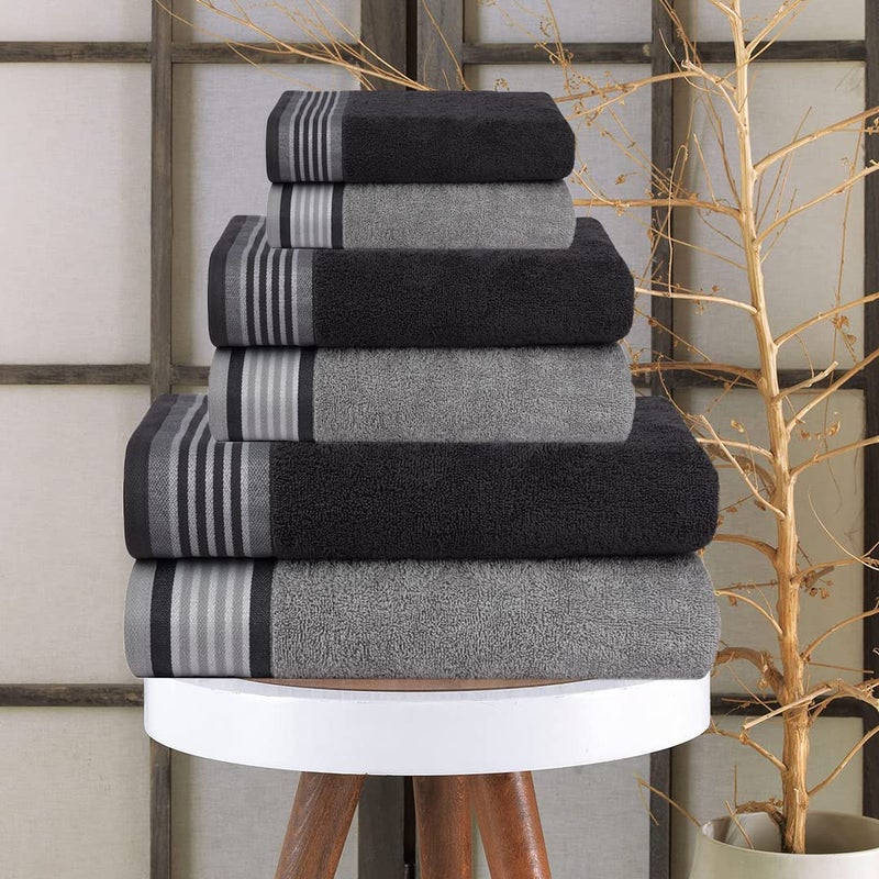CASA COPENHAGEN CASA COPENHAGEN He & She 6 Pieces Towel Set- Pine Grey + Grey Violet  550 GSM 2 Bath Towel 2 Hand Towel 2 Washcloth  Designed in Denmark Made of Soft Egyptian Cotton for Bathroom  Kitchen & Shower  - Image 2