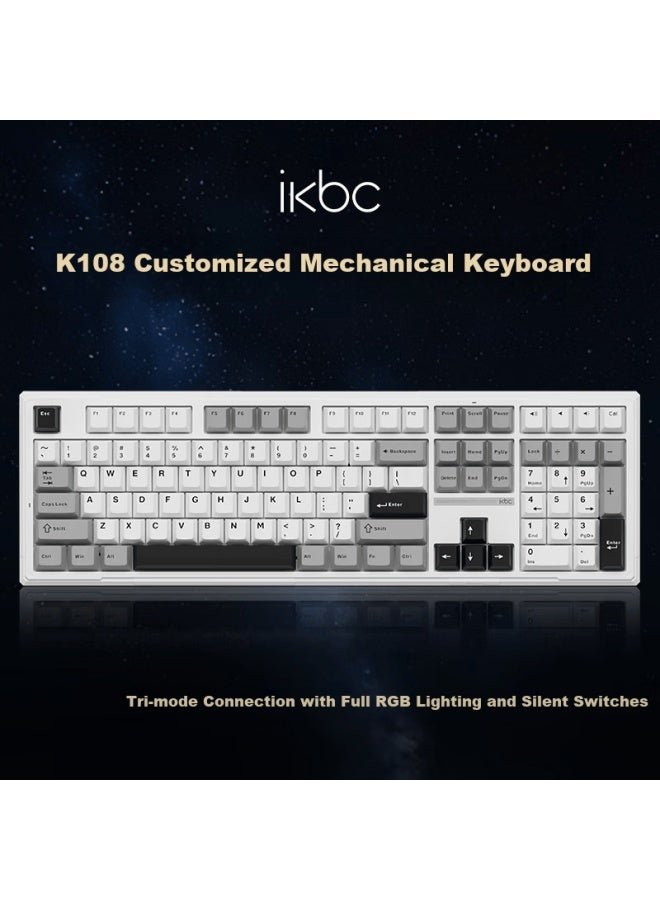 Ikbc K108 Custom Mechanical Keyboard 108 Keys Gaming Keyboard Office Typing Comfortable Three-mode Mechanical Keyboard New Year Gift Three-color Queen Switch