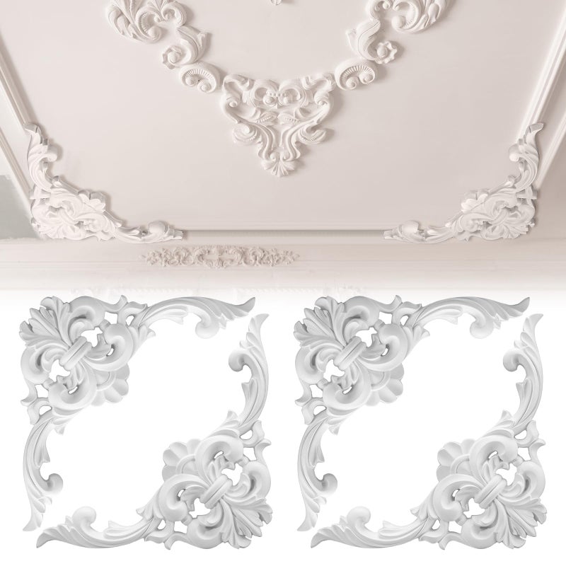 Colingmill 4 Pcs Ceiling Molding Kit Corners Murals Trim French Style Accent Wall Decor for Interior Medallion Ceiling with Flowers Pattern Decorative Panels for Wall (11.8 x 11.8 in,Elegant) - Image 1