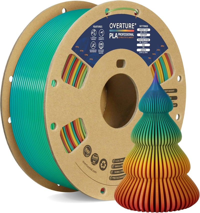 OVERTURE PLA Plus (PLA+) Filament 1.75mm, Stronger & More Durable, Professional Toughness 3D Printer Filament 1kg (2.2lbs), High Precision +/- 0.02mm, Tangle-Free (Sunset Rainbow) - Image 1