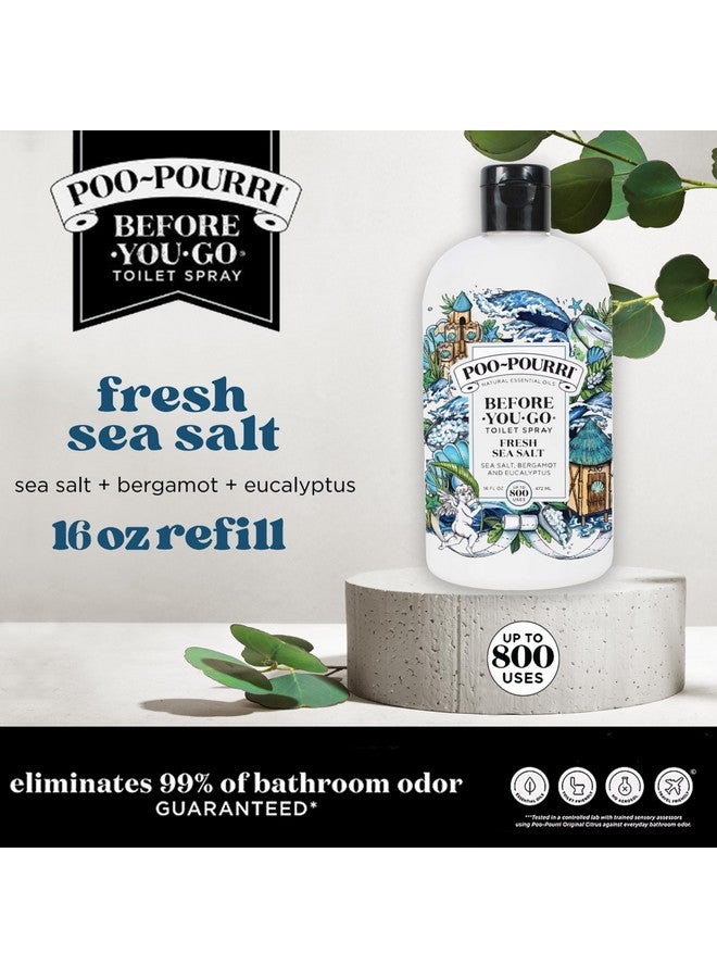 بوو - بوري بخاخ المرحاض Poo-Pourri Before-You-Go، ملح البحر المنعش، زجاجة إعادة تعبئة 16 أونصة سائلة - ملح البحر والبرغموت والأوكالبتوس  - Image 2