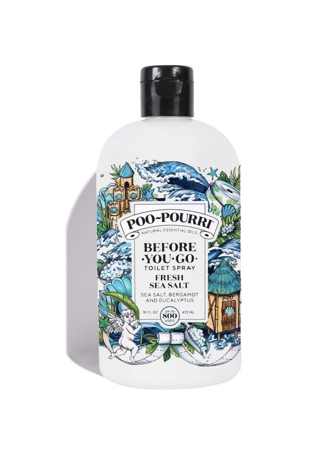 بوو - بوري بخاخ المرحاض Poo-Pourri Before-You-Go، ملح البحر المنعش، زجاجة إعادة تعبئة 16 أونصة سائلة - ملح البحر والبرغموت والأوكالبتوس  - Image 1