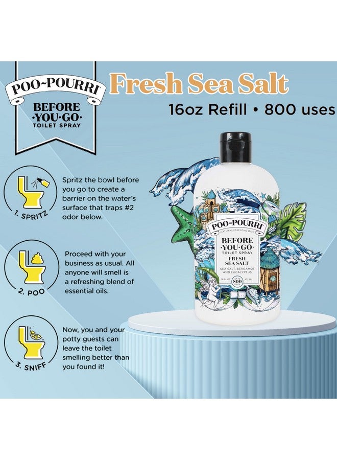 بوو - بوري بخاخ المرحاض Poo-Pourri Before-You-Go، ملح البحر المنعش، زجاجة إعادة تعبئة 16 أونصة سائلة - ملح البحر والبرغموت والأوكالبتوس  - Image 3