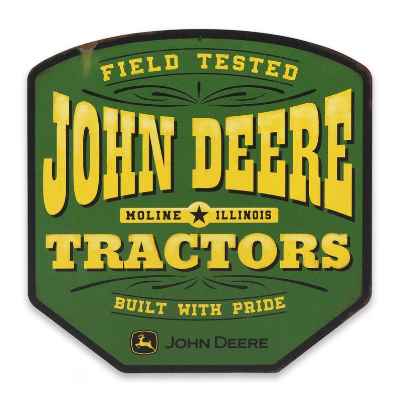 Open Road Brands John Deere Field Tested Tractors Metal Sign - Vintage John Deere Sign for Garage or Man Cave - Image 1