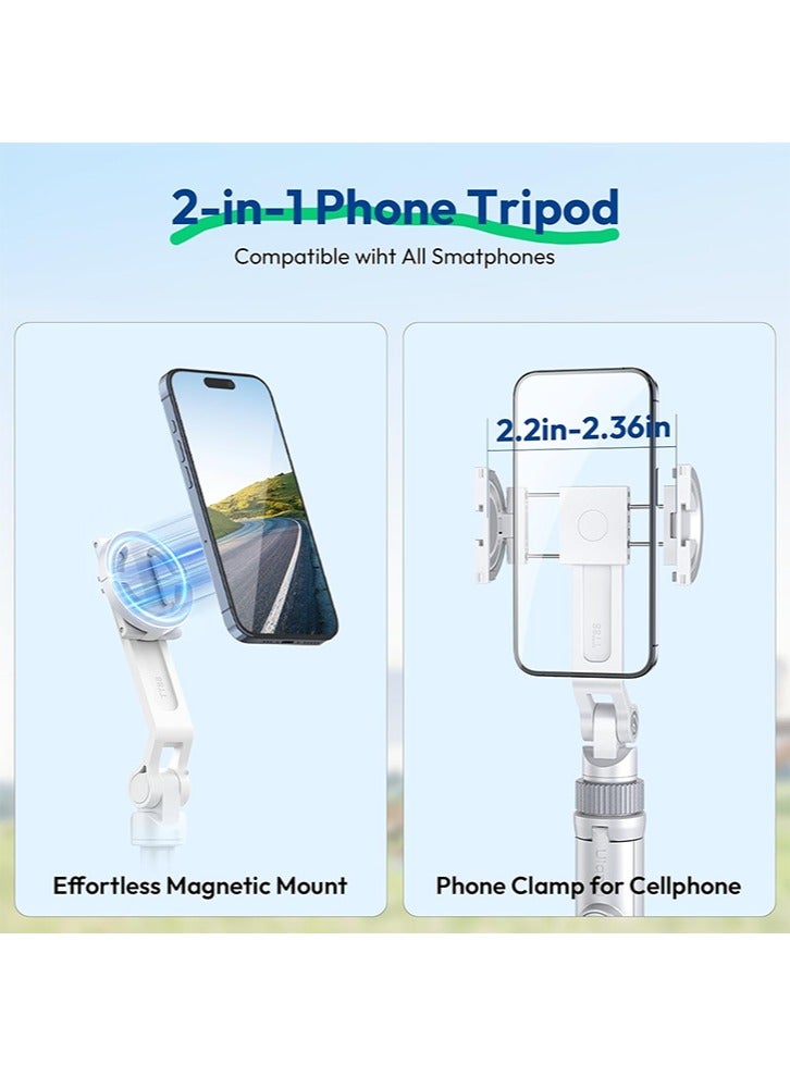 ULANZI TT88 Magnetic Tripod for iPhone, 57 Extendable Selfie Stick with Remote, 2-in-1 Phone Clip  Dual Cold Shoe Mounts-Lightweight Phone Tripod Stand for Vlogging, Travel, Video Recording (White) - Image 2
