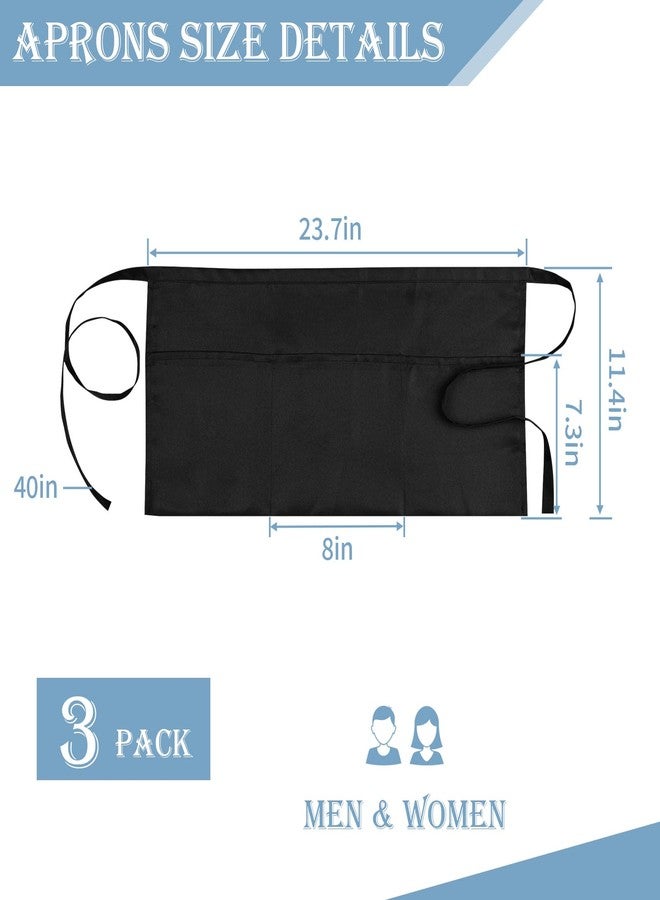 PEASUG 3 Pack Server Apron, Black Waitress Apron with 3 Pockets, Short Aprons for Women with Pockets for Servers, Waiter, Waitress - Image 2