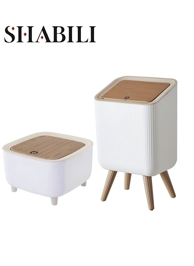 SHABILI 2PCS Trash Can with Lid, Bathroom Trash Can with Lid,Office Garbage Can Waste Basket with Push Button, Nordic Small Trash Bin for Bedroom, Toilet, Kitchen,Pet Proof Trash Can  - Image 1