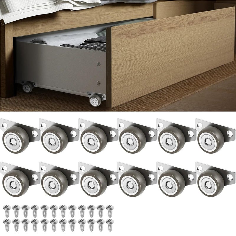 Universal Mounted Silent Caster Wheels 12Pcs Small Side Mount for Furniture Nightstand Table - Image 4