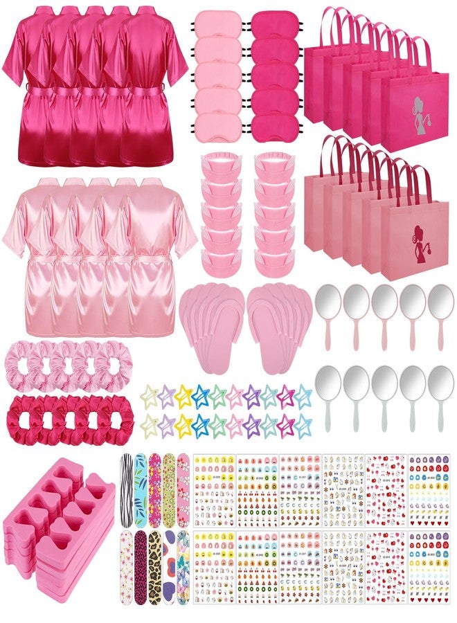 Hoemwarm 122 Pcs Pink, Hot Pink Girls Spa Party Kit, 10-Pack Slumber Party Favors with Satin Robes, Tote Bags, and Nail Salon Accessories for Kids Spa Birthday, Halloween, Home Party Supplies - Image 1