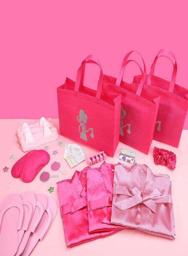 Hoemwarm 122 Pcs Pink, Hot Pink Girls Spa Party Kit, 10-Pack Slumber Party Favors with Satin Robes, Tote Bags, and Nail Salon Accessories for Kids Spa Birthday, Halloween, Home Party Supplies - Image 3