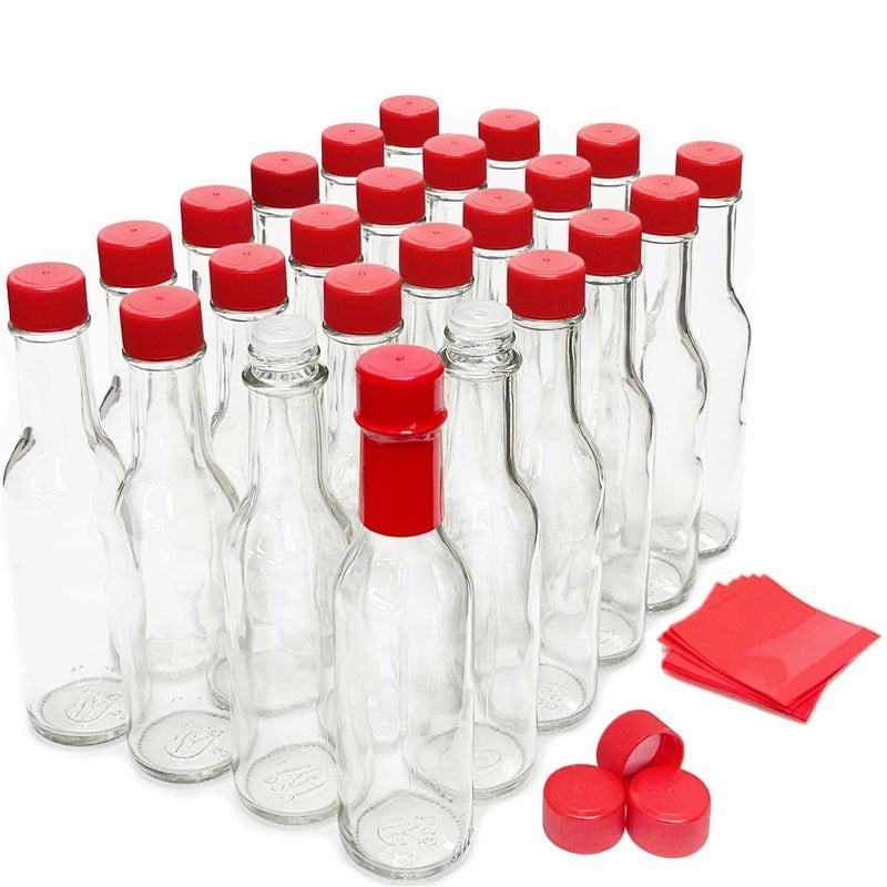 nicebottles Hot Sauce Bottles with Red Caps Shrink Bands 5 Oz 24 Pack