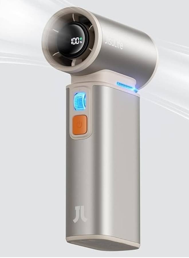 JISULIFE Handheld Fan Ultra 1, Mini USB Rechargeable Fan, 9000mAh [Upto 6hrs of Battery], Personal Makeup/Eyelash Fan, Handheld Fan with Smart LED Digital Display 100-Speed Personal Fan for Women Men Travel Camping Outdoor BROWN - Image 1