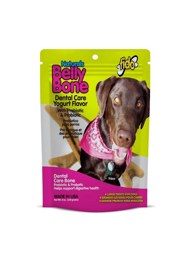 Fido Belly Bones for Dogs, 4 Yogurt Flavor Large Dog Dental Treats (Made in USA) - 4 Count Dog Treats for Large Dogs - Plaque and Tartar Control for Fresh Breath, Digestive Health Support - Image 1