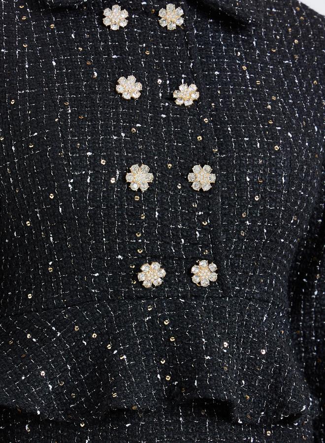 ستايلي فستان طويل بليزر بتفاصيل تويد بصف أزرار مزدوج - Image 4