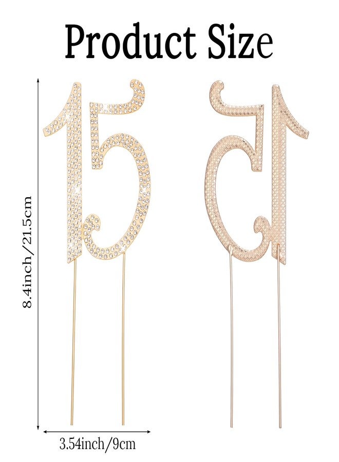 DOPENSPI 15 Cake Topper, Rhinestone 15th Birthday Cake Topper Happy 15 Crystal Rhinestones Cakes Toppers Crystal Rhinestones Birthdays Cakes Decoration for Quinceanera Birthday Anniversary(Gold) - Image 3