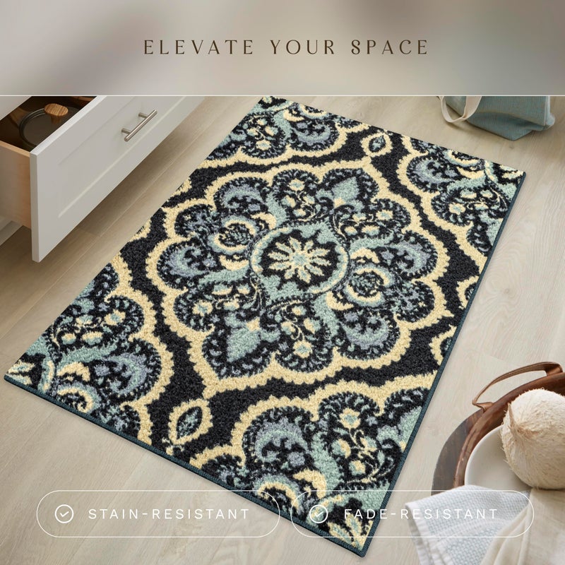 Maples Rugs Vivian Medallion Area Rug â€“ Made in USA â€“ Washable, Non-Slip Indoor Carpet for Kitchen, Entryway, and Living Room, 2'6 x 3'10, Persian Blue - Image 2