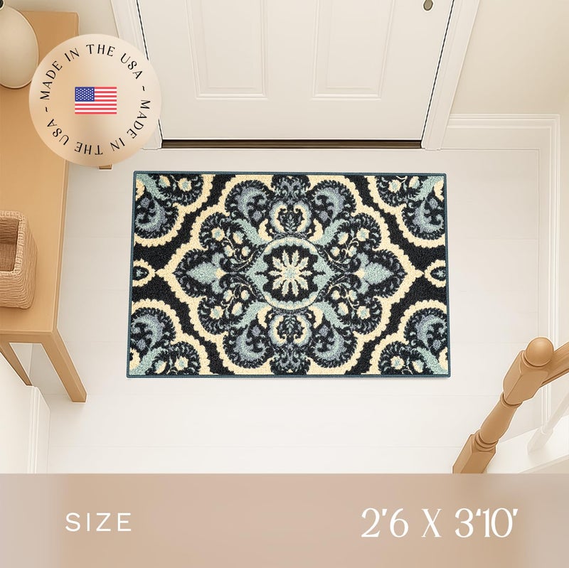 Maples Rugs Vivian Medallion Area Rug â€“ Made in USA â€“ Washable, Non-Slip Indoor Carpet for Kitchen, Entryway, and Living Room, 2'6 x 3'10, Persian Blue - Image 3